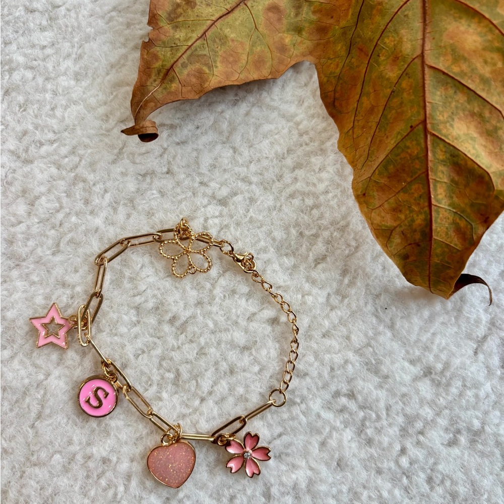 Gold and Pink Charm Bracelet